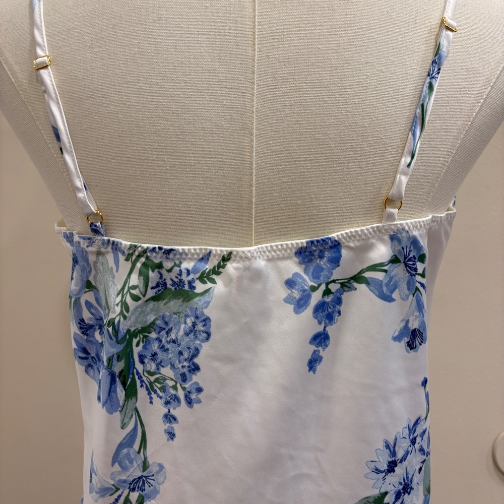 Flora Nikrooz 3pc Satin Pajama Set‎ Robe Camisole Shorts Blue Floral Medium New - Picture 6 of 16